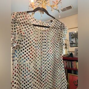 Women’s Cynthia Rowley Multicolored Polka Dot Blouse with Flutter Sleeve —Sz L